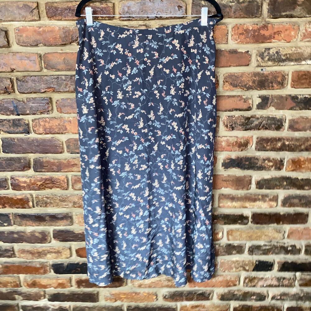 Jones Wear New York Vintage Gray Floral Midi Skirt Women's Size 16